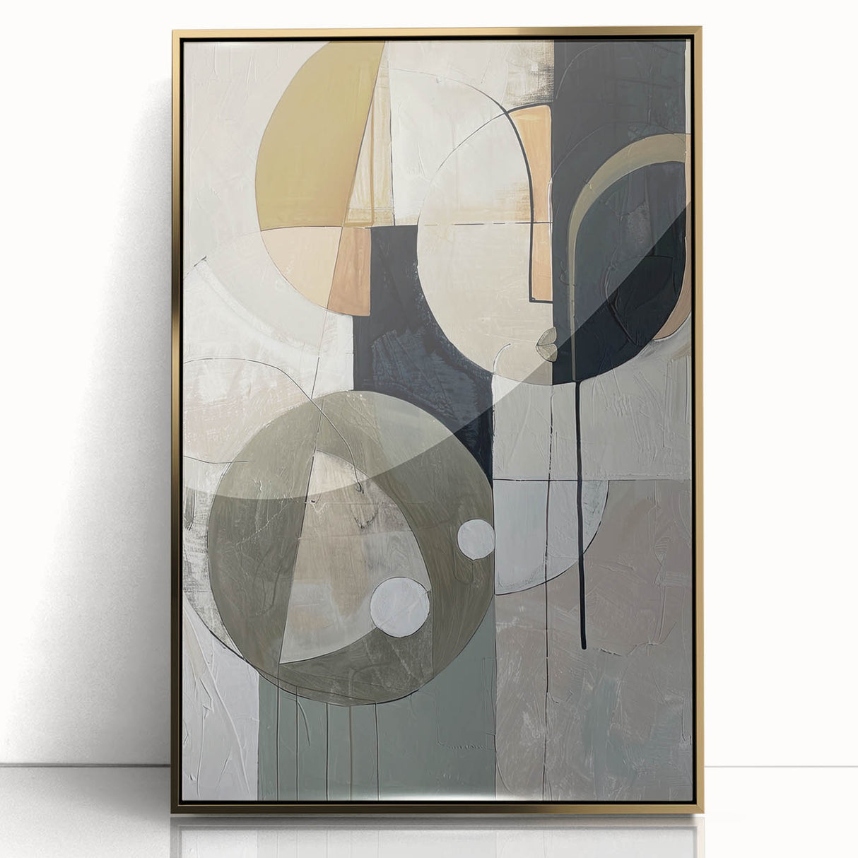 Abstract Geometric Framed Art – Modern Minimalist Black & Beige Print