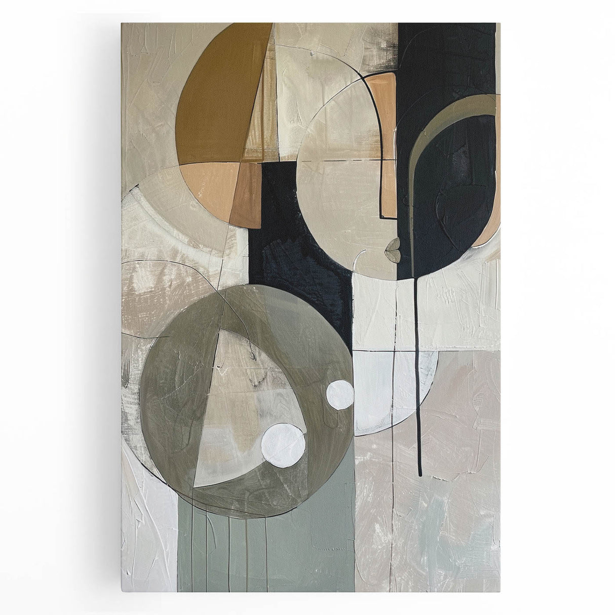 Abstract Geometric Framed Art – Modern Minimalist Black & Beige Print