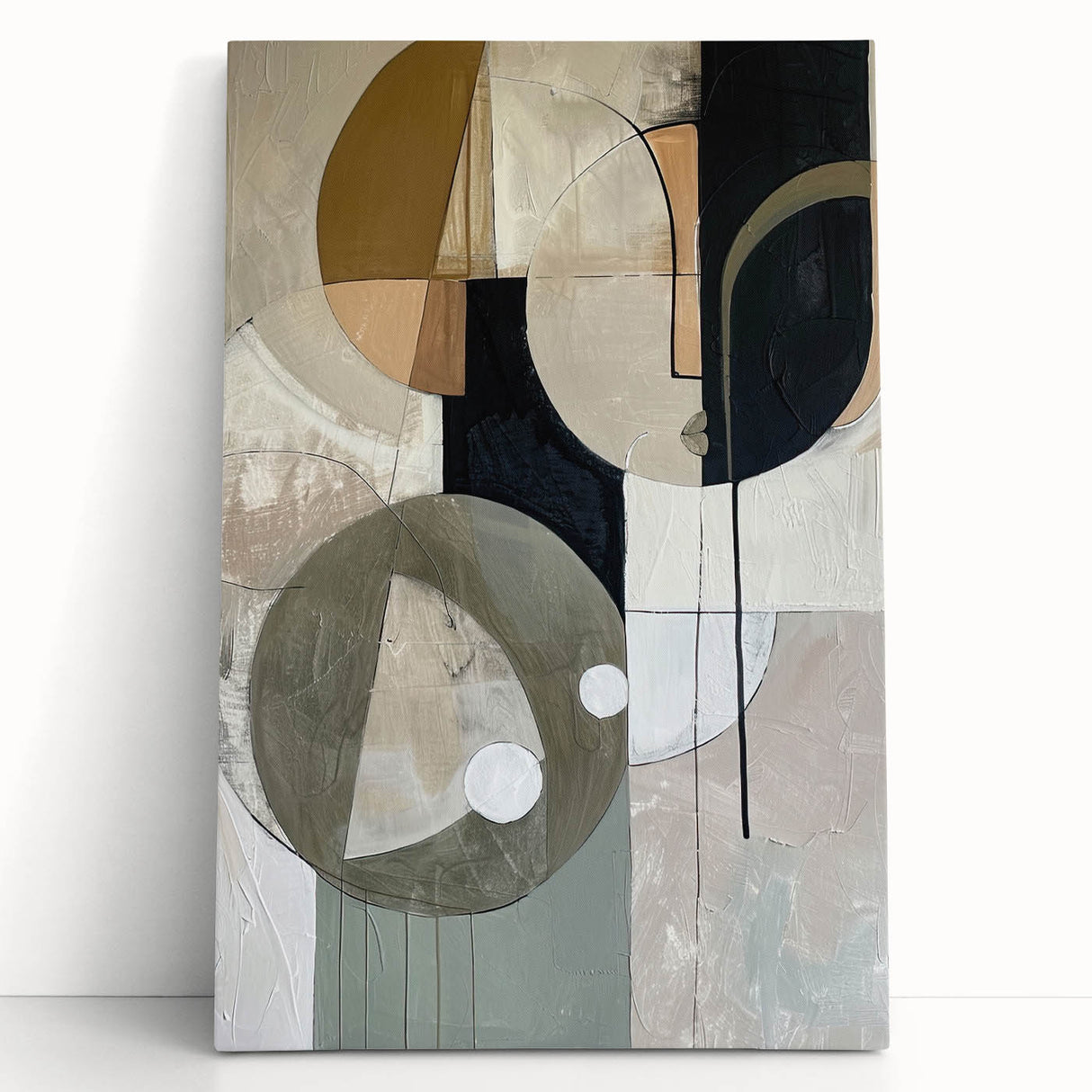 Abstract Geometric Framed Art – Modern Minimalist Black & Beige Print
