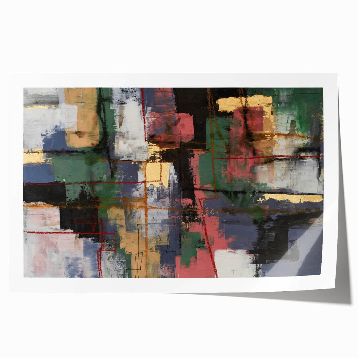 Moody Modern Wall Art – Textured Abstract Painting in Green & Gold