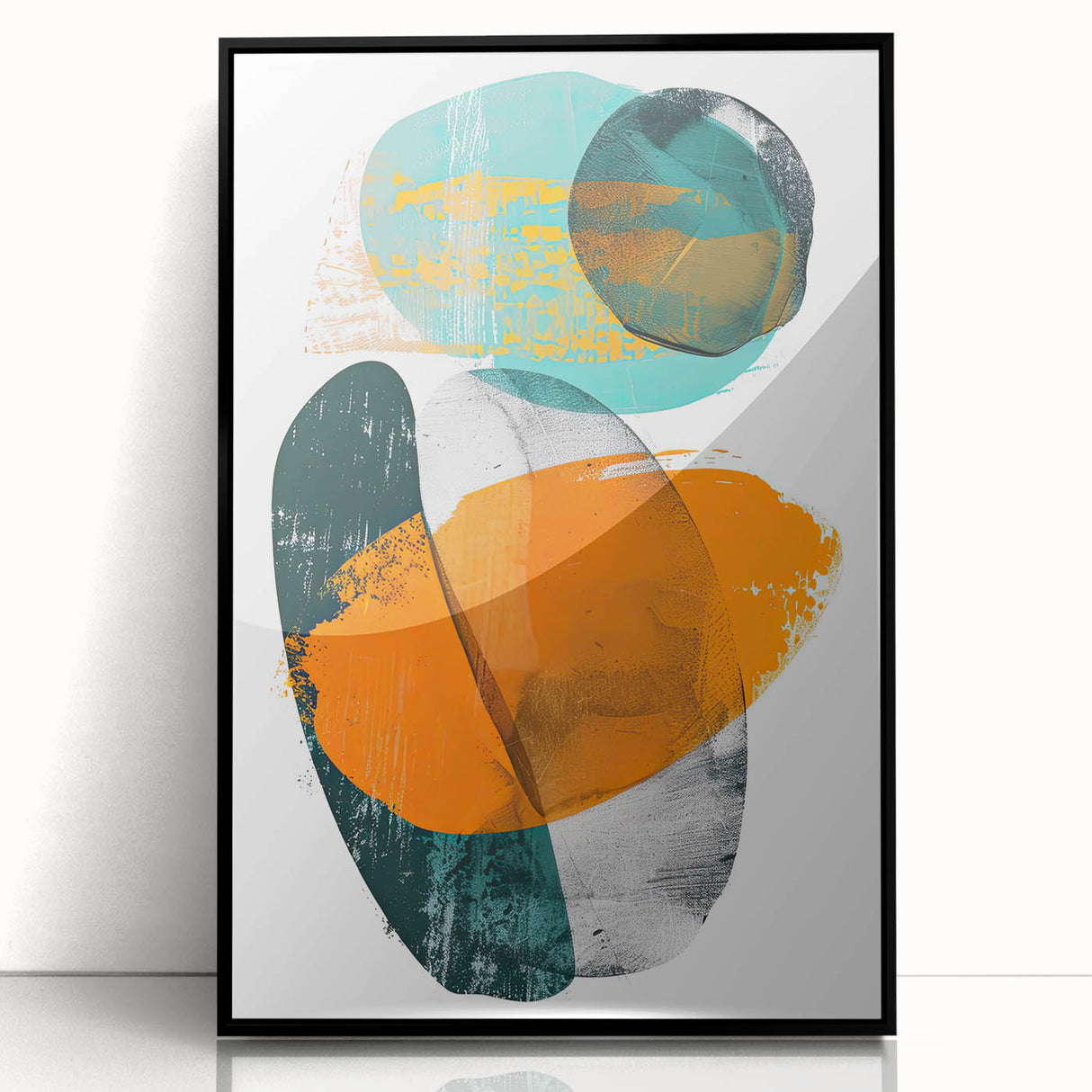 Geometric Minimalist Abstract Wall Art – Orange & Teal Modern Print