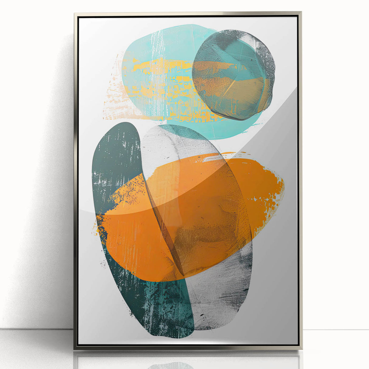 Geometric Minimalist Abstract Wall Art – Orange & Teal Modern Print