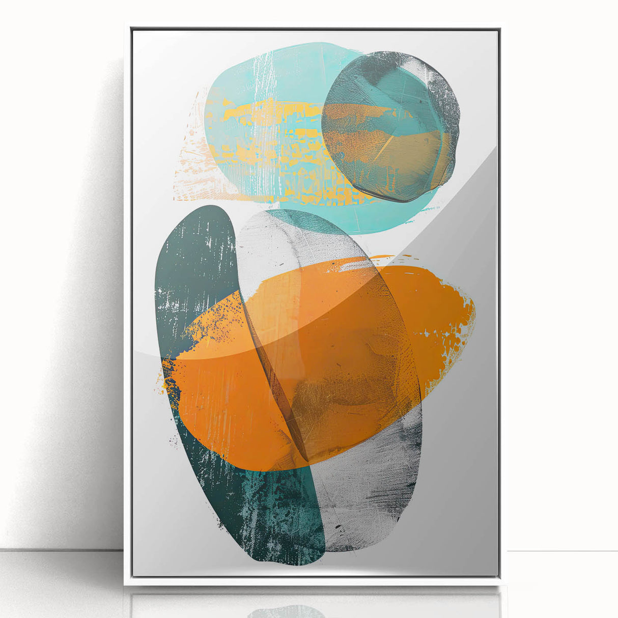 Geometric Minimalist Abstract Wall Art – Orange & Teal Modern Print