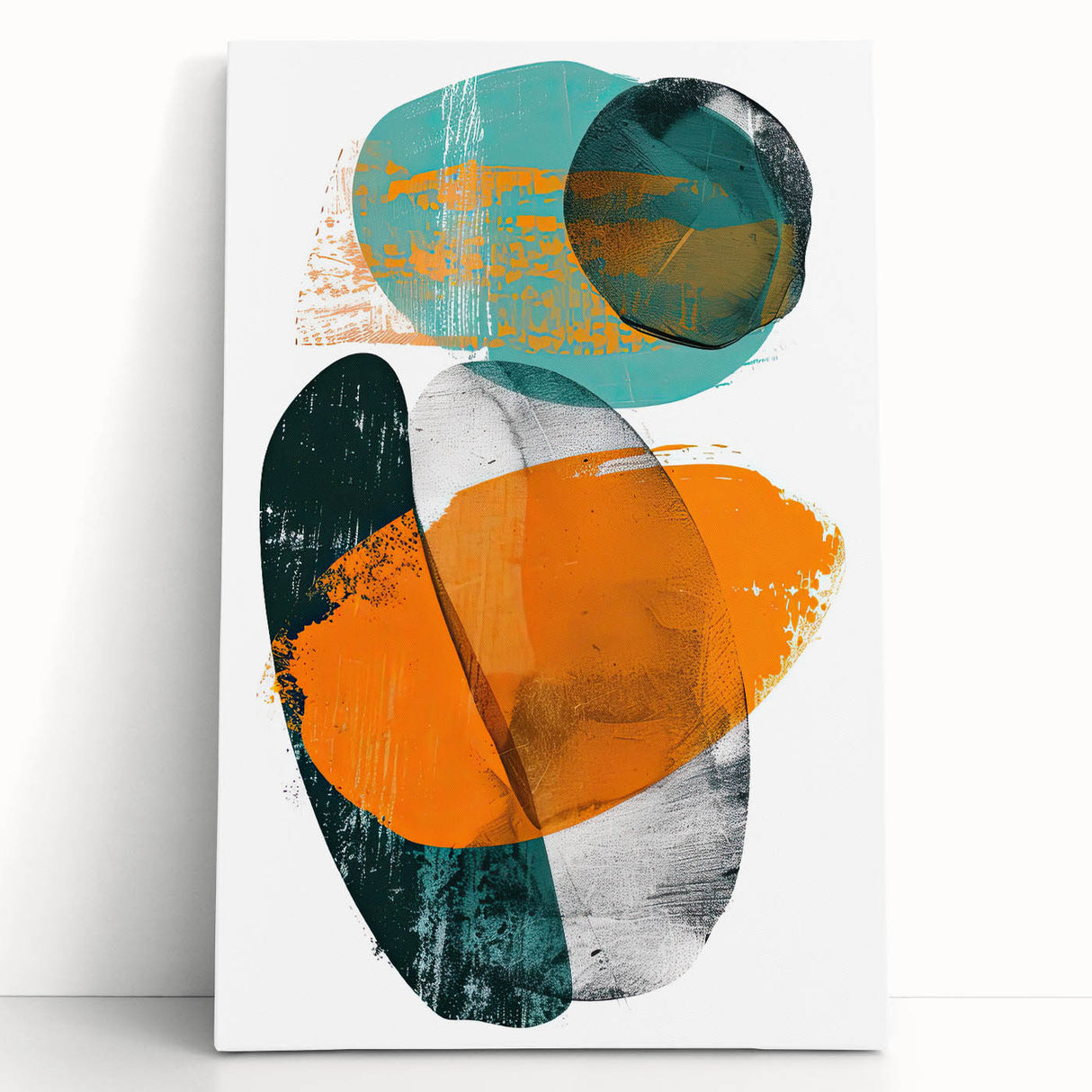 Geometric Minimalist Abstract Wall Art – Orange & Teal Modern Print
