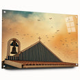 Modern urban landscape art – Church rooftop with sunset sky print