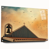 Modern urban landscape art – Church rooftop with sunset sky print