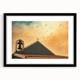 Modern urban landscape art – Church rooftop with sunset sky print