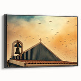 Modern urban landscape art – Church rooftop with sunset sky print