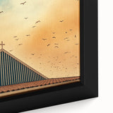 Modern urban landscape art – Church rooftop with sunset sky print