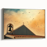 Modern urban landscape art – Church rooftop with sunset sky print