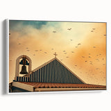 Modern urban landscape art – Church rooftop with sunset sky print