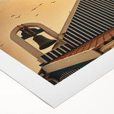 Modern urban landscape art – Church rooftop with sunset sky print