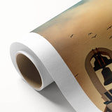 Modern urban landscape art – Church rooftop with sunset sky print