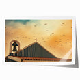 Modern urban landscape art – Church rooftop with sunset sky print