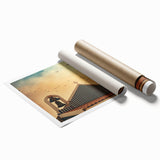 Modern urban landscape art – Church rooftop with sunset sky print