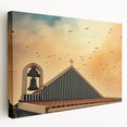 Modern urban landscape art – Church rooftop with sunset sky print