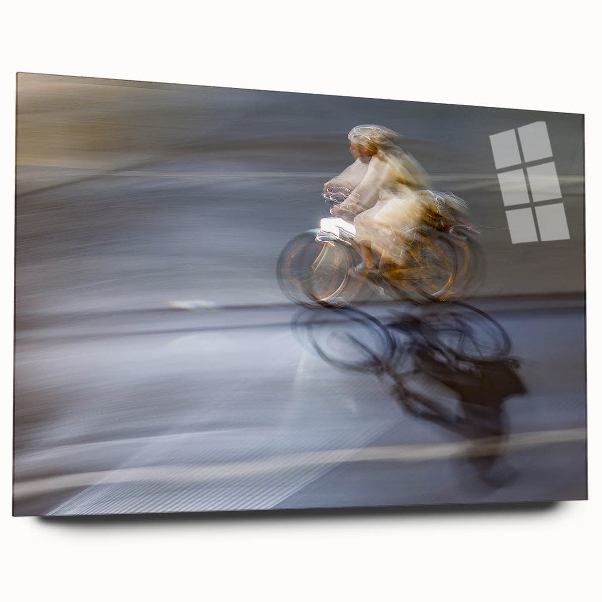 Urban skyline canvas prints – Motion blur cyclist street art