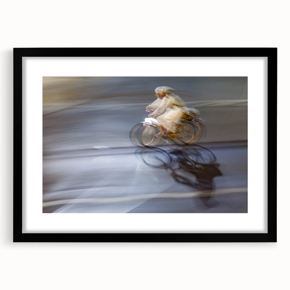 Urban skyline canvas prints – Motion blur cyclist street art