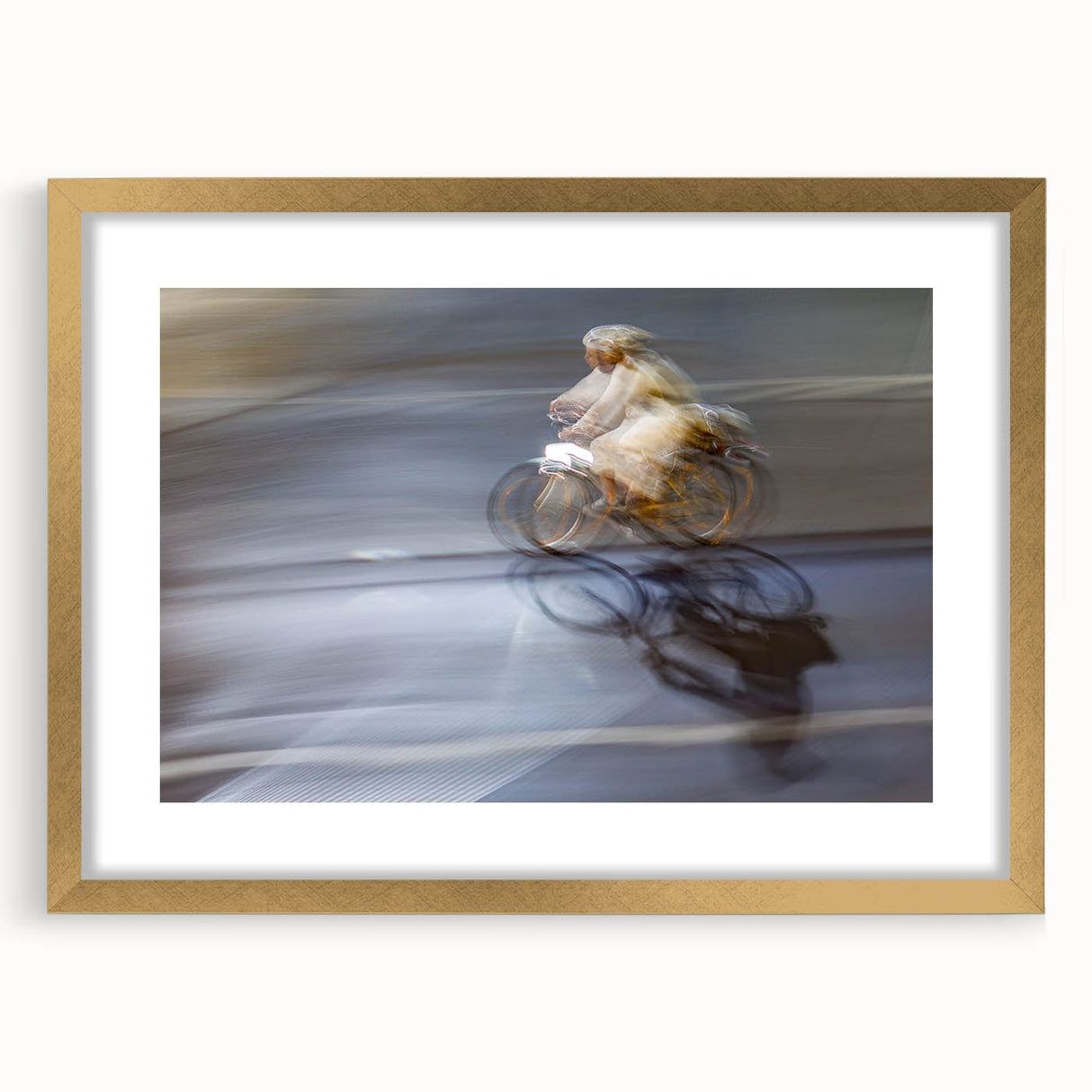 Urban skyline canvas prints – Motion blur cyclist street art