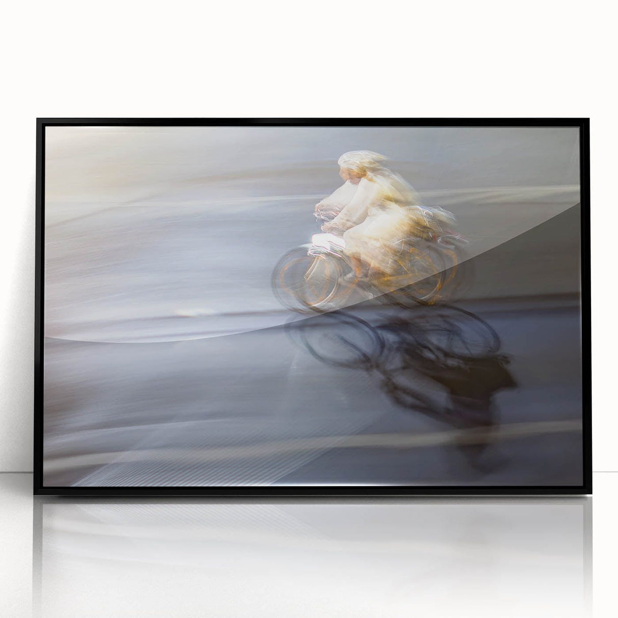 Urban skyline canvas prints – Motion blur cyclist street art