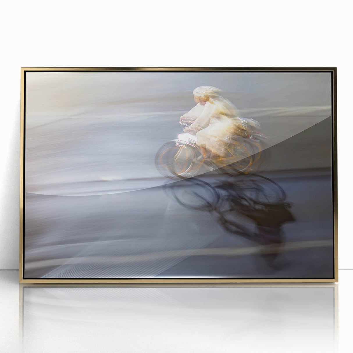 Urban skyline canvas prints – Motion blur cyclist street art