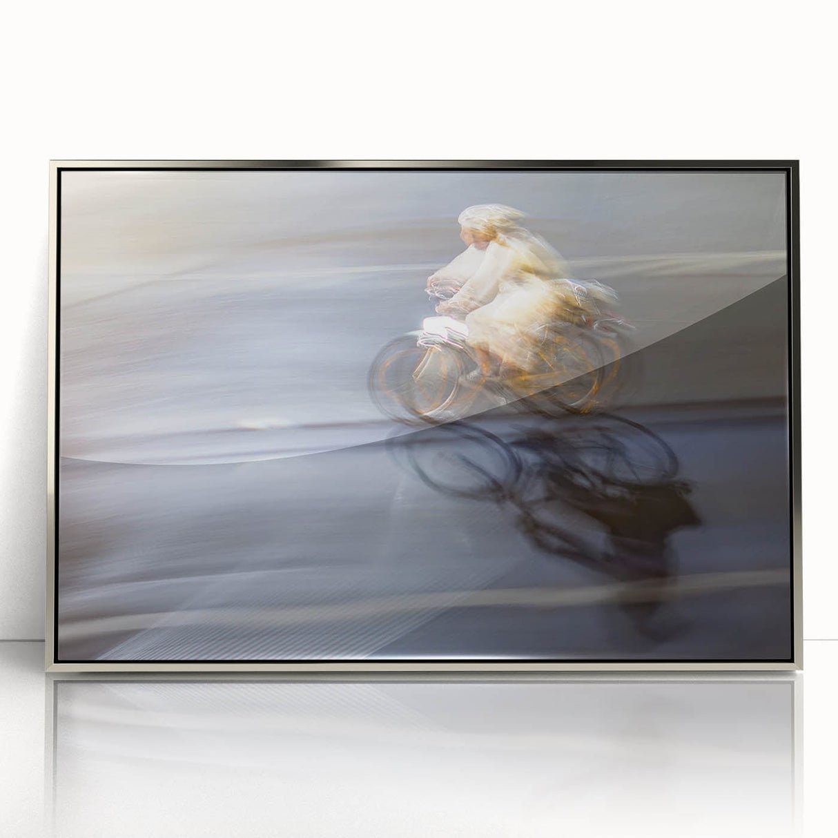 Urban skyline canvas prints – Motion blur cyclist street art