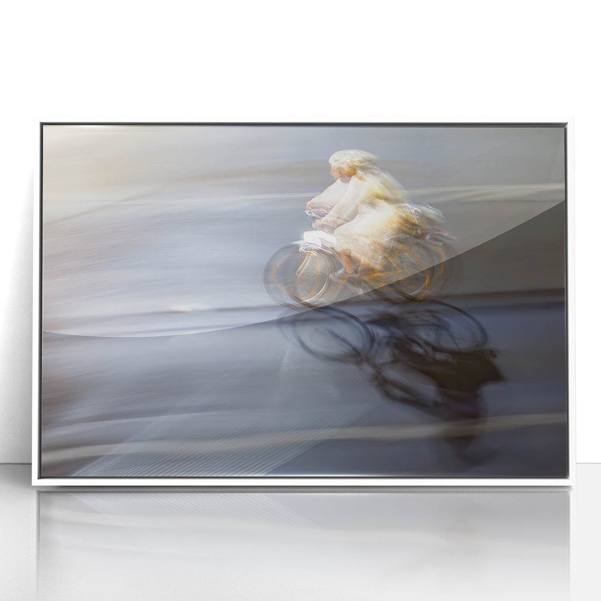 Urban skyline canvas prints – Motion blur cyclist street art