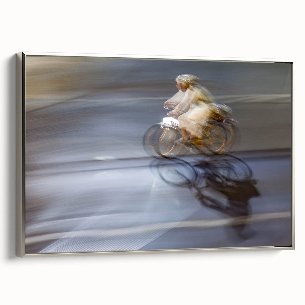 Urban skyline canvas prints – Motion blur cyclist street art