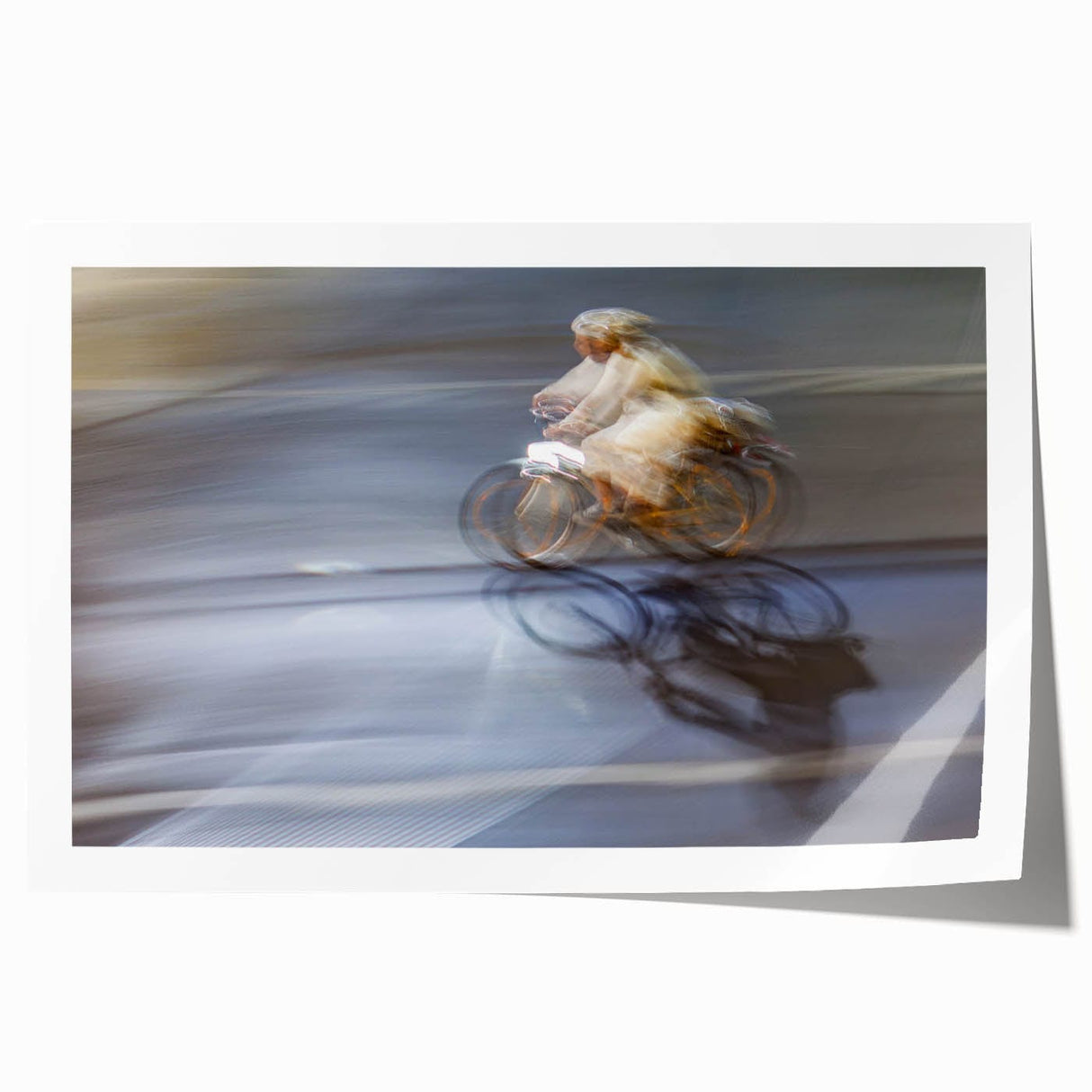 Urban skyline canvas prints – Motion blur cyclist street art