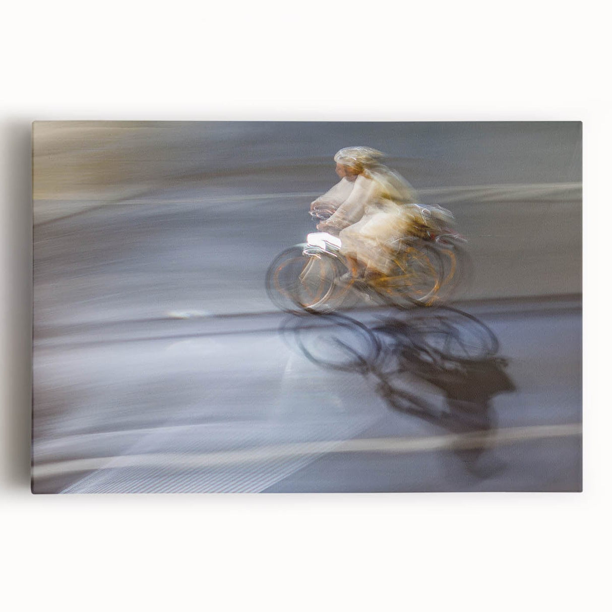 Urban skyline canvas prints – Motion blur cyclist street art