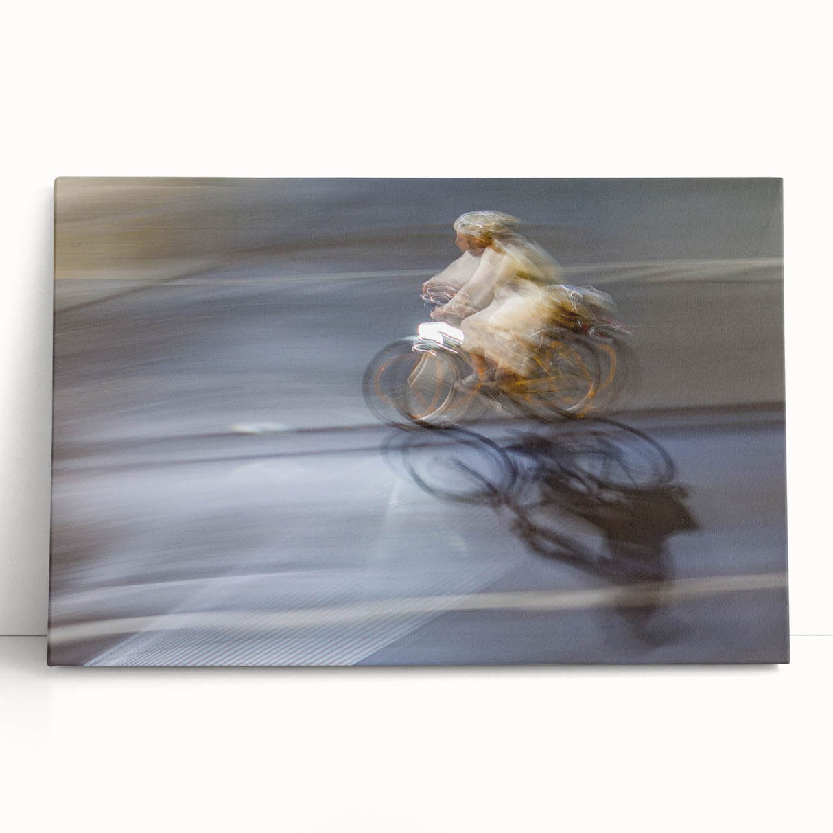 Urban skyline canvas prints – Motion blur cyclist street art