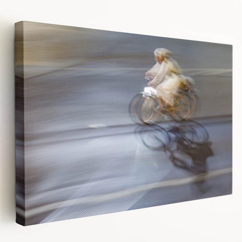 Urban skyline canvas prints – Motion blur cyclist street art