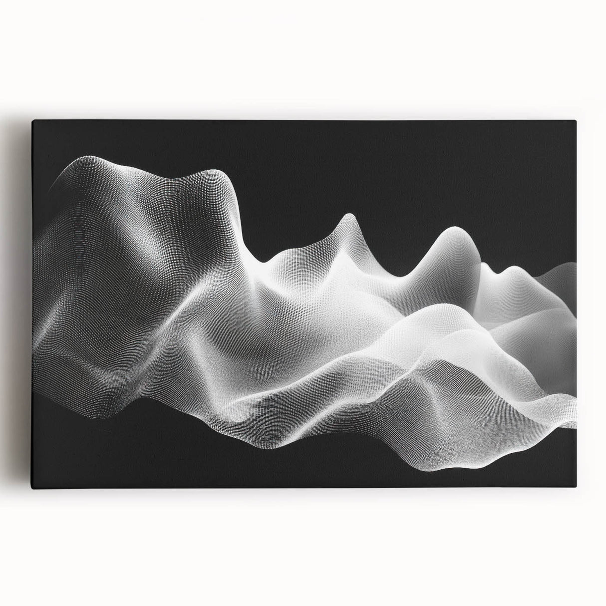 Large Abstract Wall Decor – Black & White Digital Wave Motion