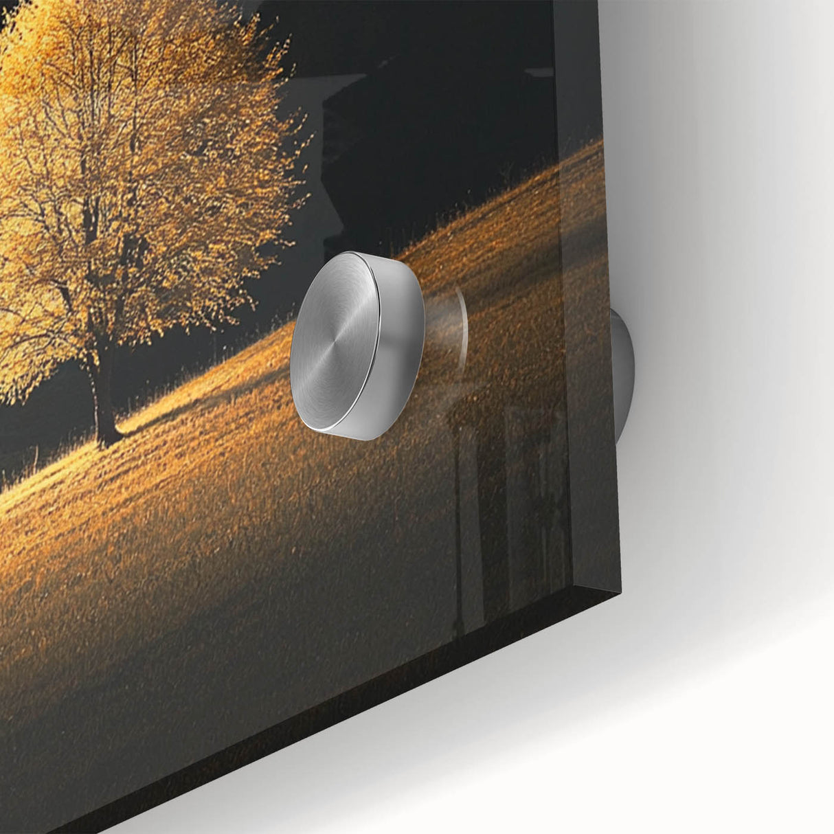 Minimalist Mountain Wall Art – Golden Tree in Sunlight Print