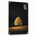 Minimalist Mountain Wall Art – Golden Tree in Sunlight Print