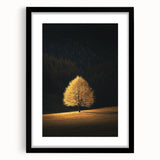 Minimalist Mountain Wall Art – Golden Tree in Sunlight Print