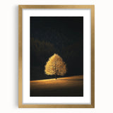 Minimalist Mountain Wall Art – Golden Tree in Sunlight Print