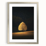 Minimalist Mountain Wall Art – Golden Tree in Sunlight Print