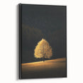 Minimalist Mountain Wall Art – Golden Tree in Sunlight Print