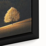 Minimalist Mountain Wall Art – Golden Tree in Sunlight Print