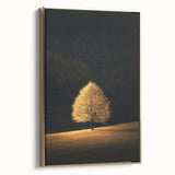 Minimalist Mountain Wall Art – Golden Tree in Sunlight Print
