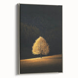 Minimalist Mountain Wall Art – Golden Tree in Sunlight Print