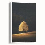 Minimalist Mountain Wall Art – Golden Tree in Sunlight Print