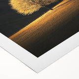 Minimalist Mountain Wall Art – Golden Tree in Sunlight Print