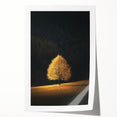 Minimalist Mountain Wall Art – Golden Tree in Sunlight Print