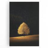 Minimalist Mountain Wall Art – Golden Tree in Sunlight Print