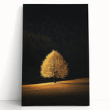 Minimalist Mountain Wall Art – Golden Tree in Sunlight Print