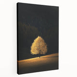 Minimalist Mountain Wall Art – Golden Tree in Sunlight Print
