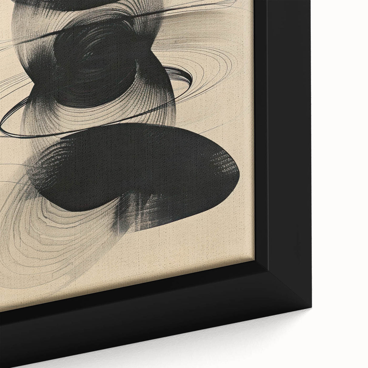 Geometric Minimalist Abstract Wall Art – Black Swirl on Beige Print