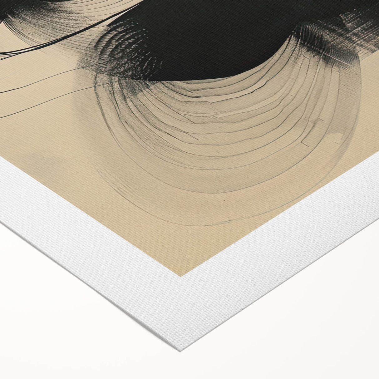 Geometric Minimalist Abstract Wall Art – Black Swirl on Beige Print